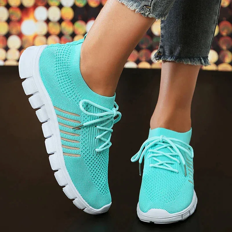 AMOZAE- - Lightweight Green Knitted Running Shoes