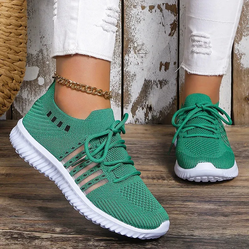 AMOZAE- - Lightweight Green Knitted Running Shoes