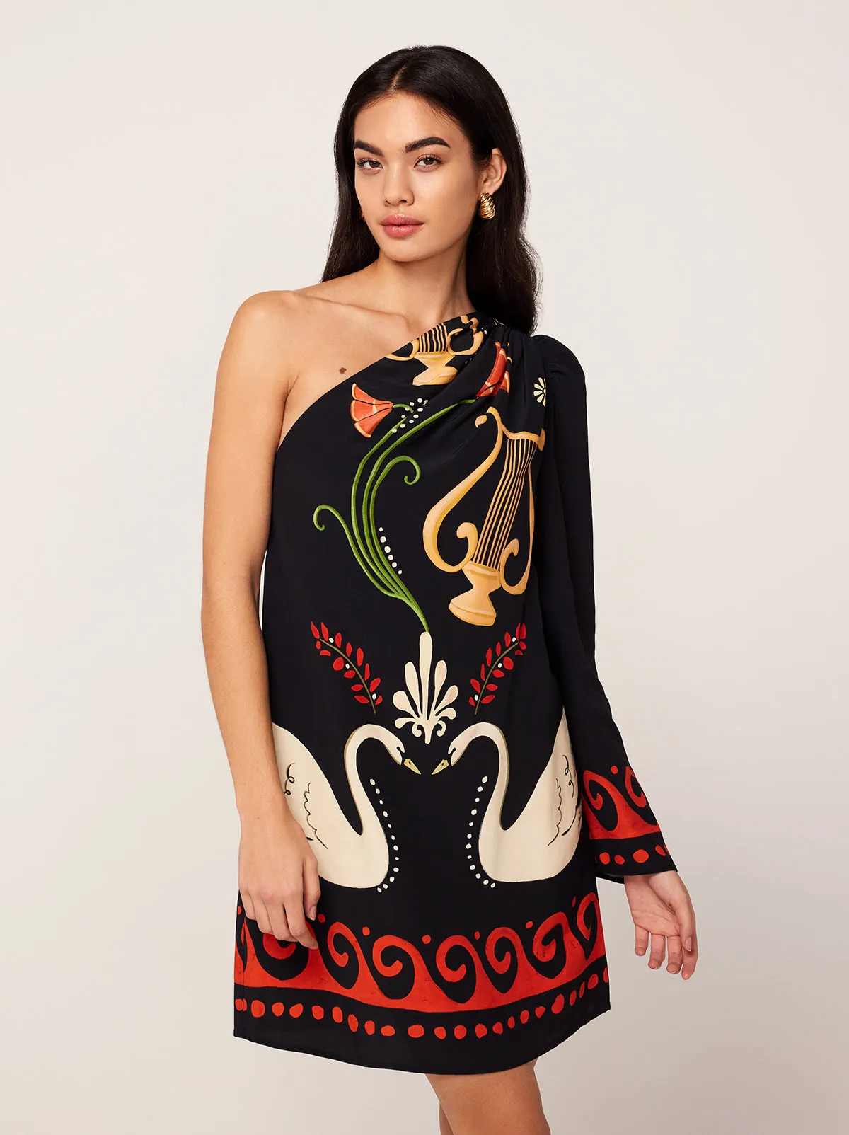 Antonia Black Cygnus And Lyra Print Mini Dress