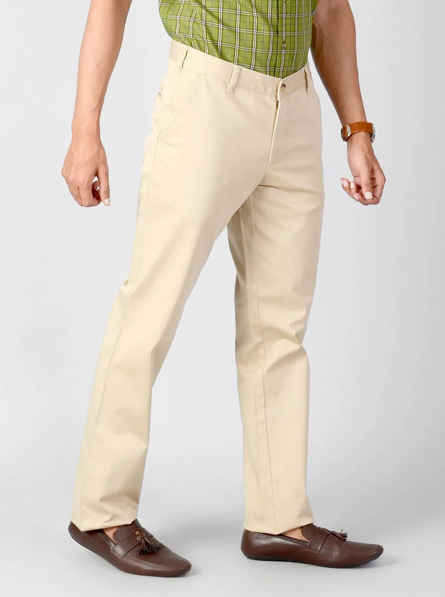 Beige Solid Slim Fit Casual Trouser | Greenfibre