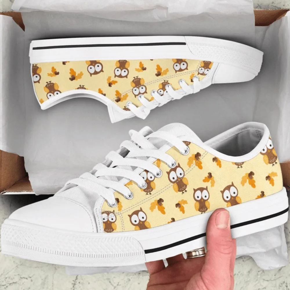 Cute Owl Low Top Canvas Shoes, Animal Print Canvas Shoes, Print On Canvas Shoes