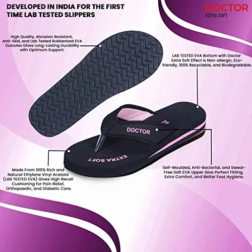 DOCTOR EXTRA SOFT Doctor Slippers for Women Orthopedic Diabetic Pregnancy Non Slip Lightweight Comfortable Flat Casual Stylish Dr Chappals and House Flip flops For Ladies and Girl’s D-22-Bk-Pink-7 UK