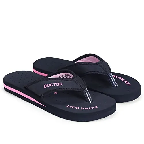 DOCTOR EXTRA SOFT Doctor Slippers for Women Orthopedic Diabetic Pregnancy Non Slip Lightweight Comfortable Flat Casual Stylish Dr Chappals and House Flip flops For Ladies and Girl’s D-22-Bk-Pink-7 UK