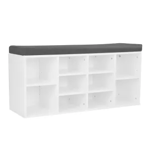 Durable White Shoe Cabinet, Cushioned Bench - Stores 10 Pairs