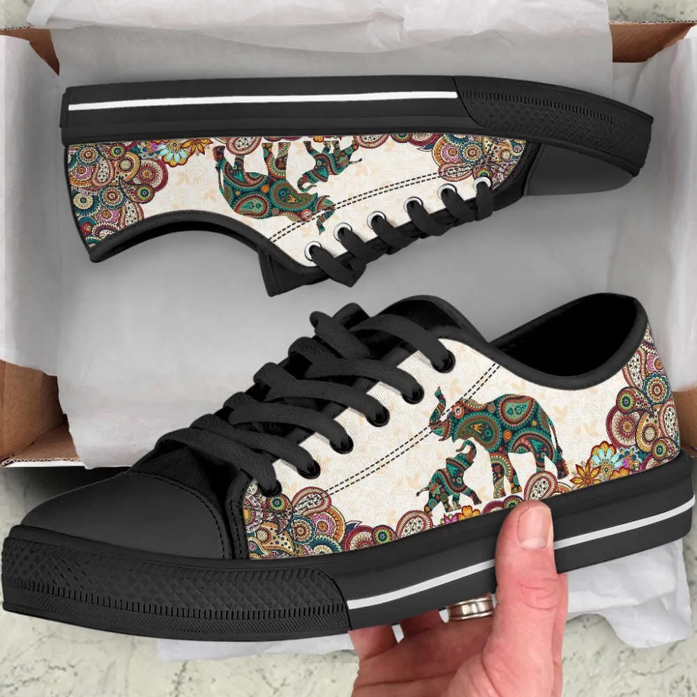 Elephant Paisley Color Low Top Shoes Canvas Print Lowtop Casual Shoes, Animal Print Canvas Shoes, Print On Canvas Shoes