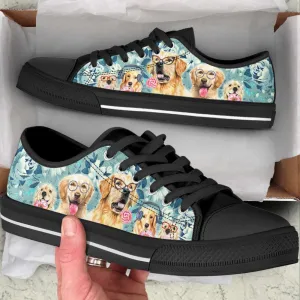 Golden Retriever Dog Flowers Pattern Low Top Shoes Canvas Sneakers, Dog Printed Shoes, Canvas Shoes For Men, Women