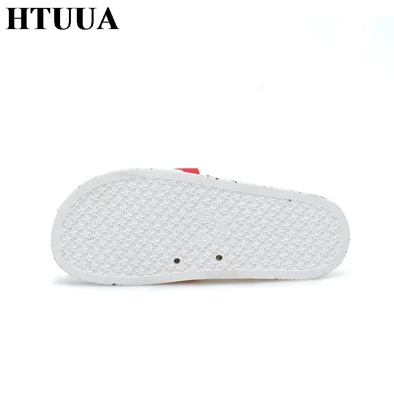 HTUUA 2018 New Couple Bathroom Slippers Women Men Unisex Fashion Brand Outdoors Indoor Home Slippers Non-slip Floor Slides SX755