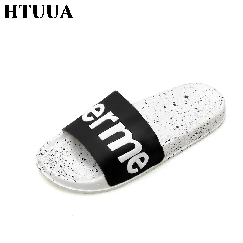 HTUUA 2018 New Couple Bathroom Slippers Women Men Unisex Fashion Brand Outdoors Indoor Home Slippers Non-slip Floor Slides SX755