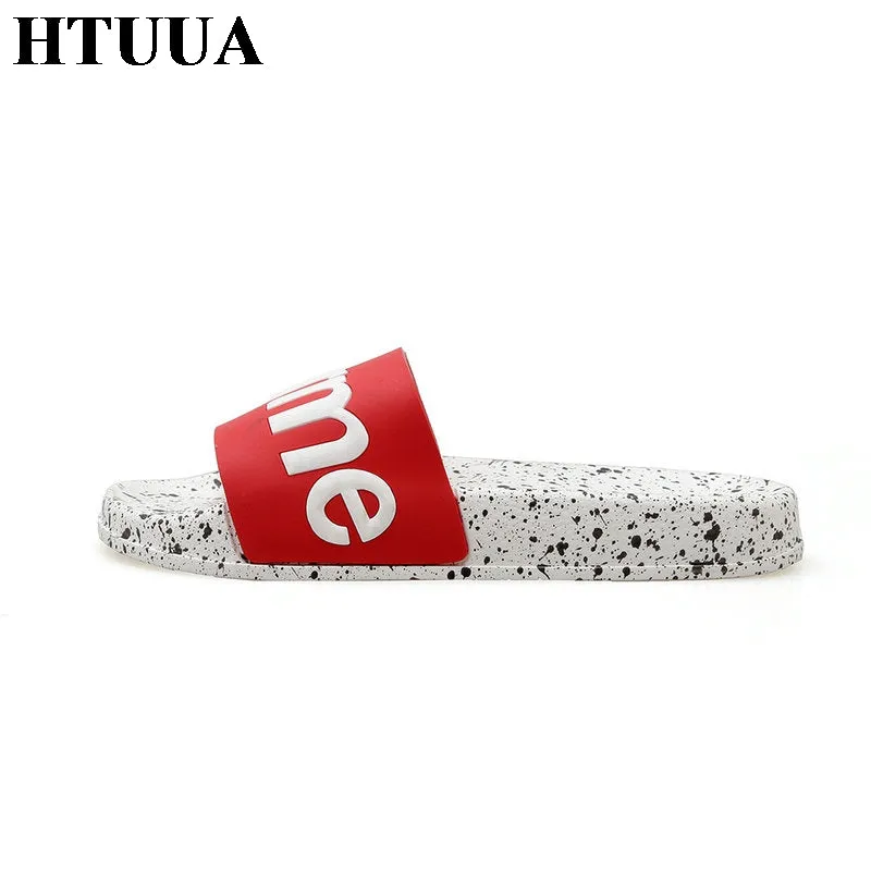 HTUUA 2018 New Couple Bathroom Slippers Women Men Unisex Fashion Brand Outdoors Indoor Home Slippers Non-slip Floor Slides SX755