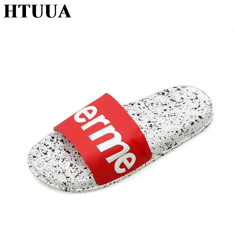 HTUUA 2018 New Couple Bathroom Slippers Women Men Unisex Fashion Brand Outdoors Indoor Home Slippers Non-slip Floor Slides SX755