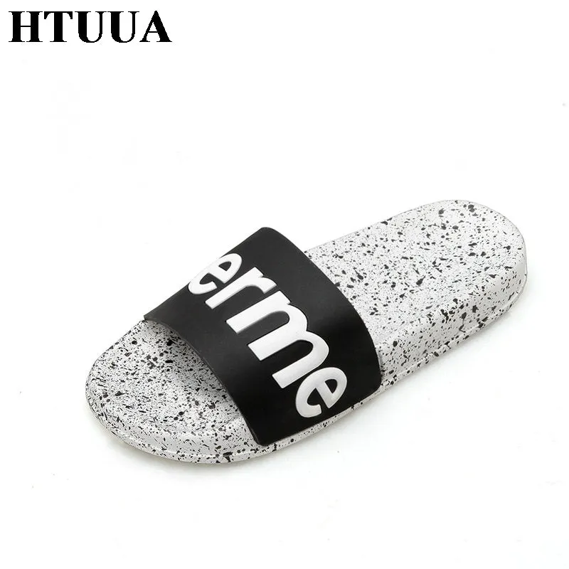 HTUUA 2018 New Couple Bathroom Slippers Women Men Unisex Fashion Brand Outdoors Indoor Home Slippers Non-slip Floor Slides SX755