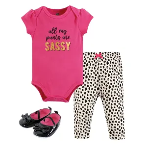 Hudson Baby Cotton Bodysuit, Pant and Shoe Set, Sassy Pants