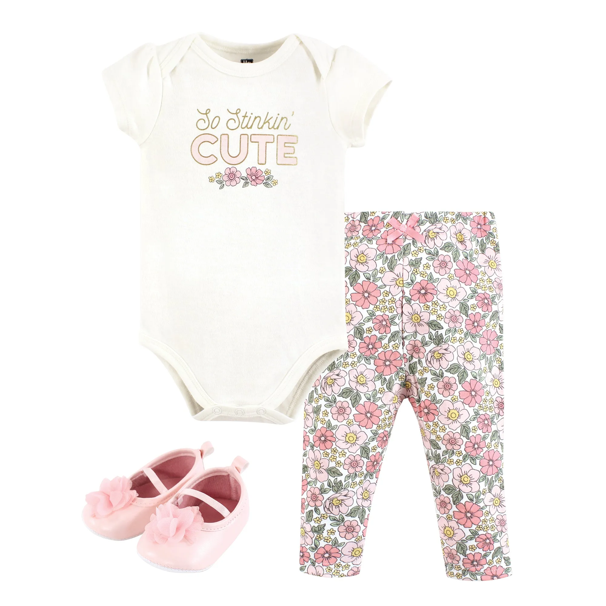 Hudson Baby Cotton Bodysuit, Pant and Shoe Set, So Stinkin Cute