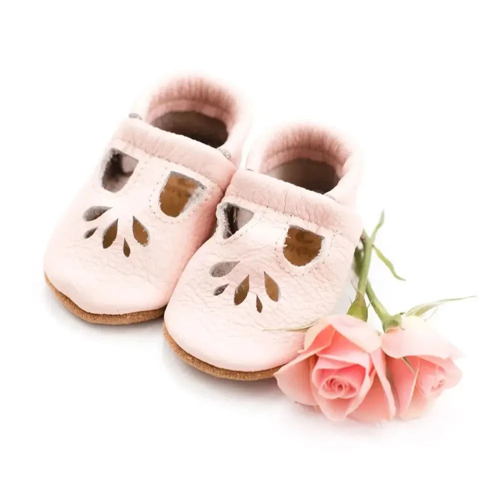 Leather Baby Shoes - Rose Blush Lotus T Strap