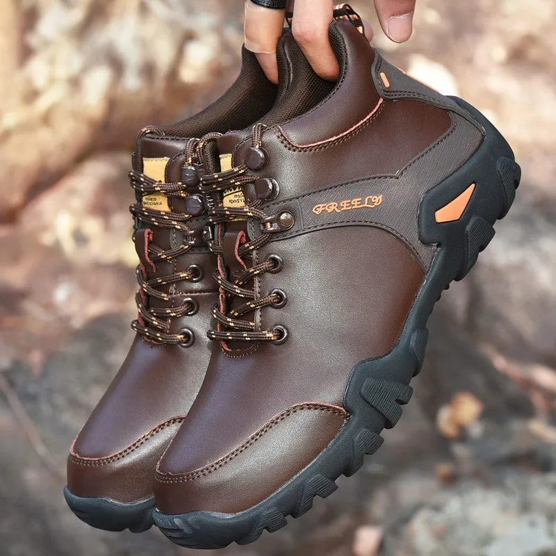 Man's trendy simple joker leather comfortable stable hiking shoes