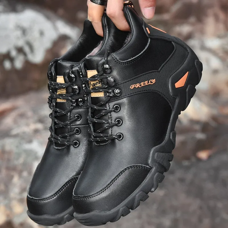 Man's trendy simple joker leather comfortable stable hiking shoes