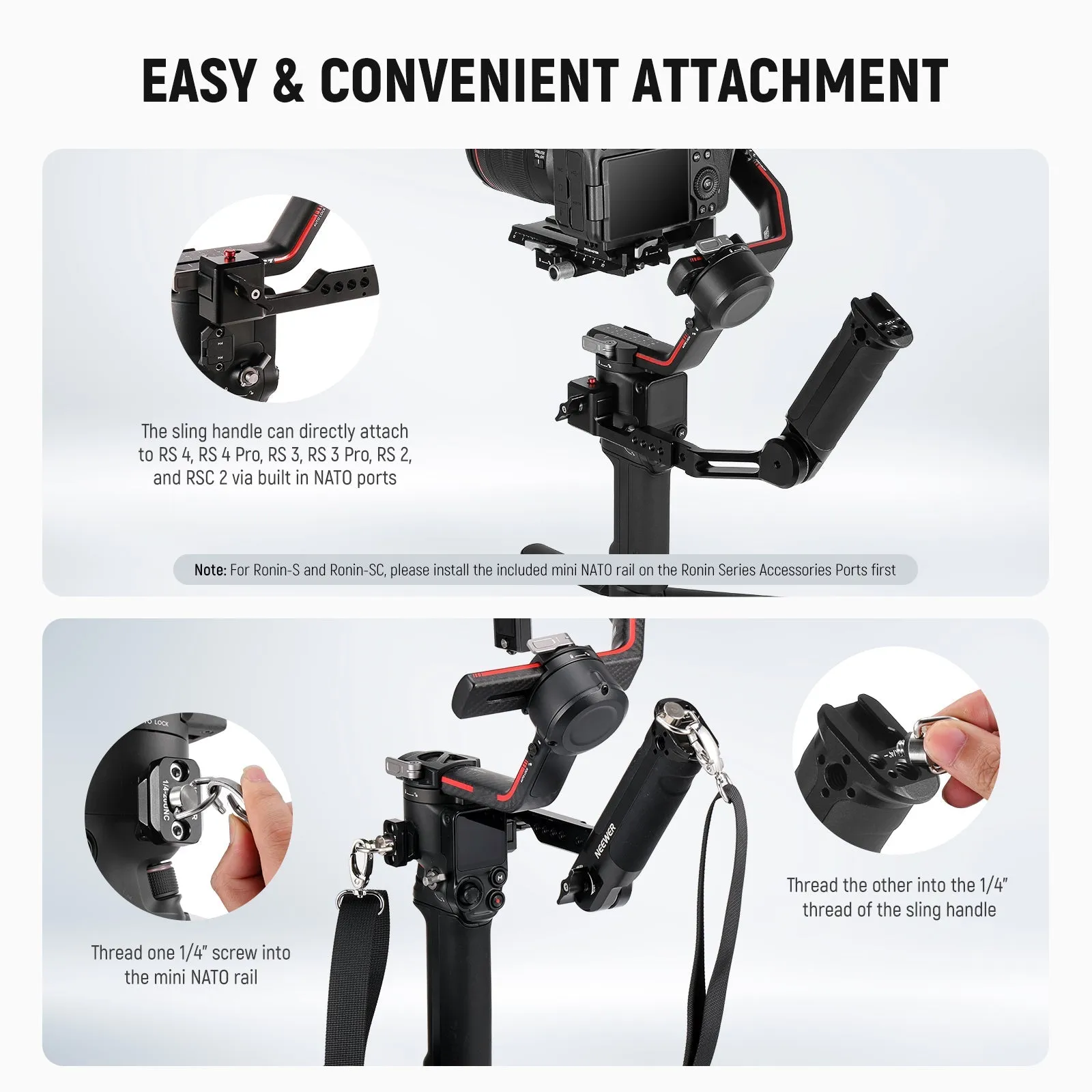 NEEWER ST49 GA019 Gimbal Adjustable Sling Handle for RS4 RS3 RS2