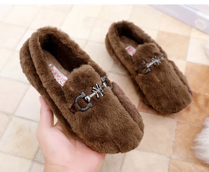 Owlkay Winter Women's Fashionable Furry Casual Pea Shoes