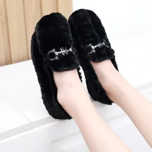 Owlkay Winter Women's Fashionable Furry Casual Pea Shoes