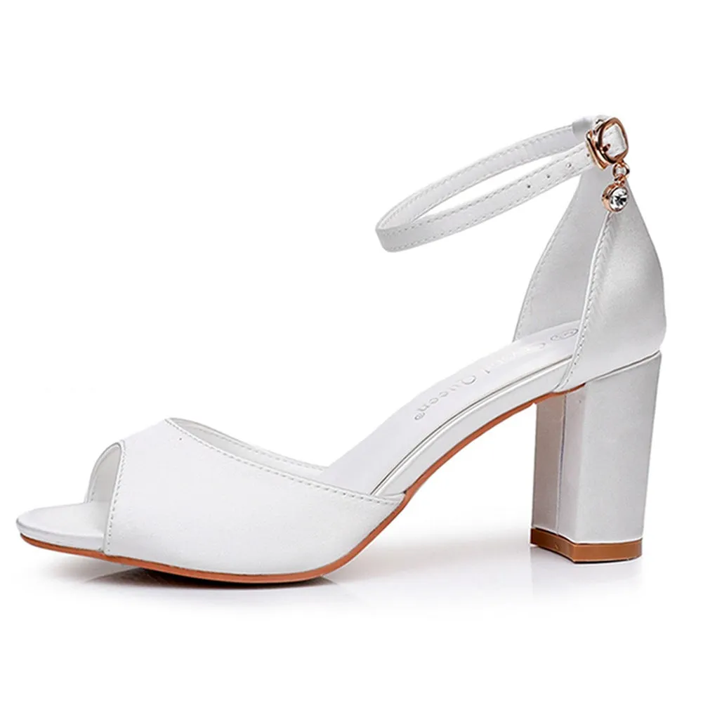 Peep Toe Chunky Heel Ankle-Strap Bridal Sandals