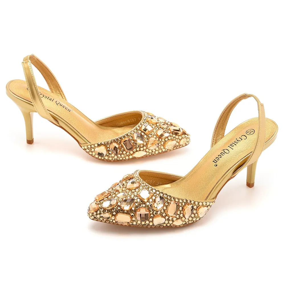 Pointed Toe Fashionable Rhinestone Decor Slingback High Heels