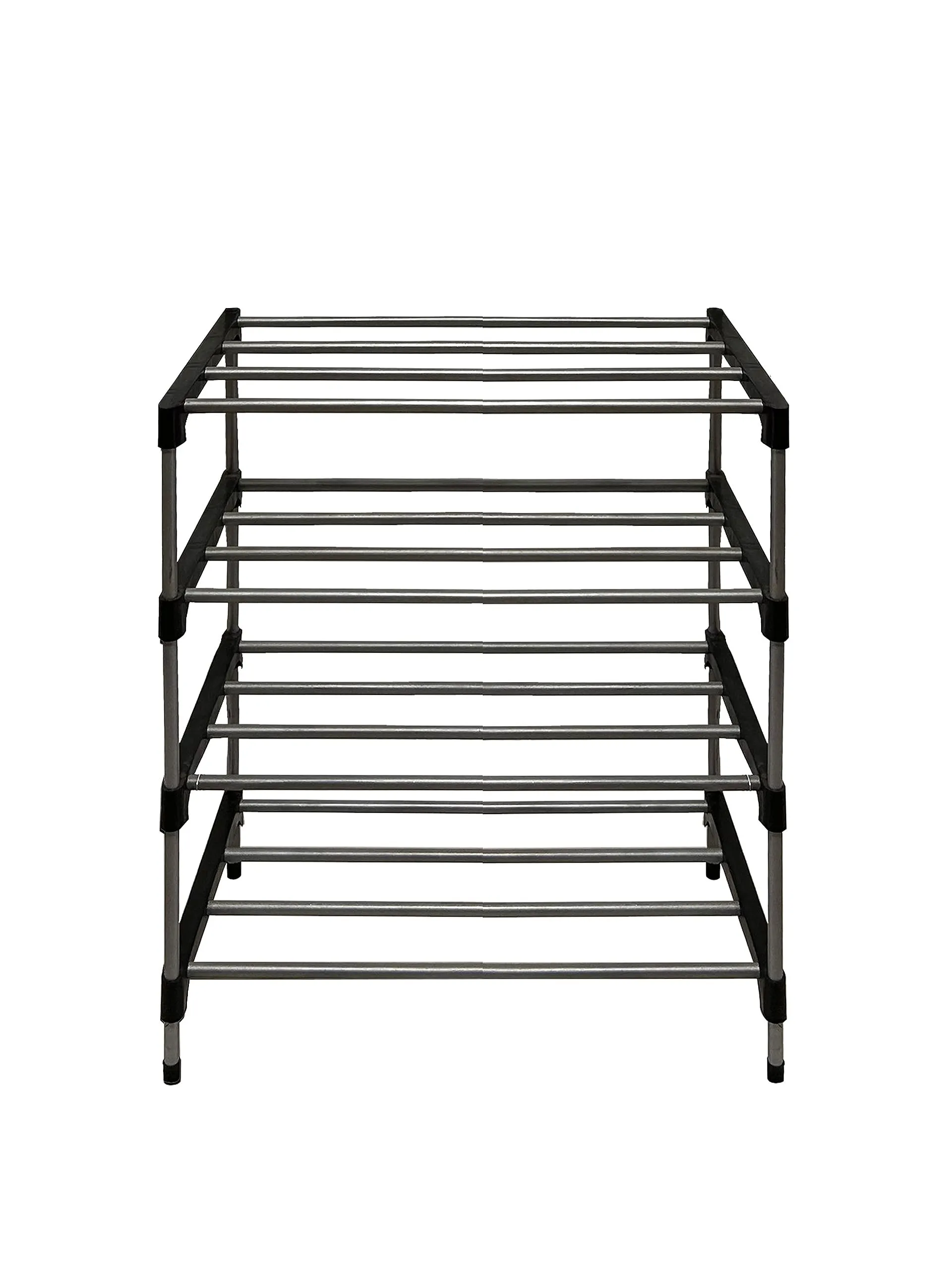 ROBMOB® Multipurpose 4- Tiers Shoe Rack with Dustproof Zip Cover, Multiuse Wide Space Storage Rack made with Non Woven Fabric for footwear, Toys, Clothes (Black, Metal)