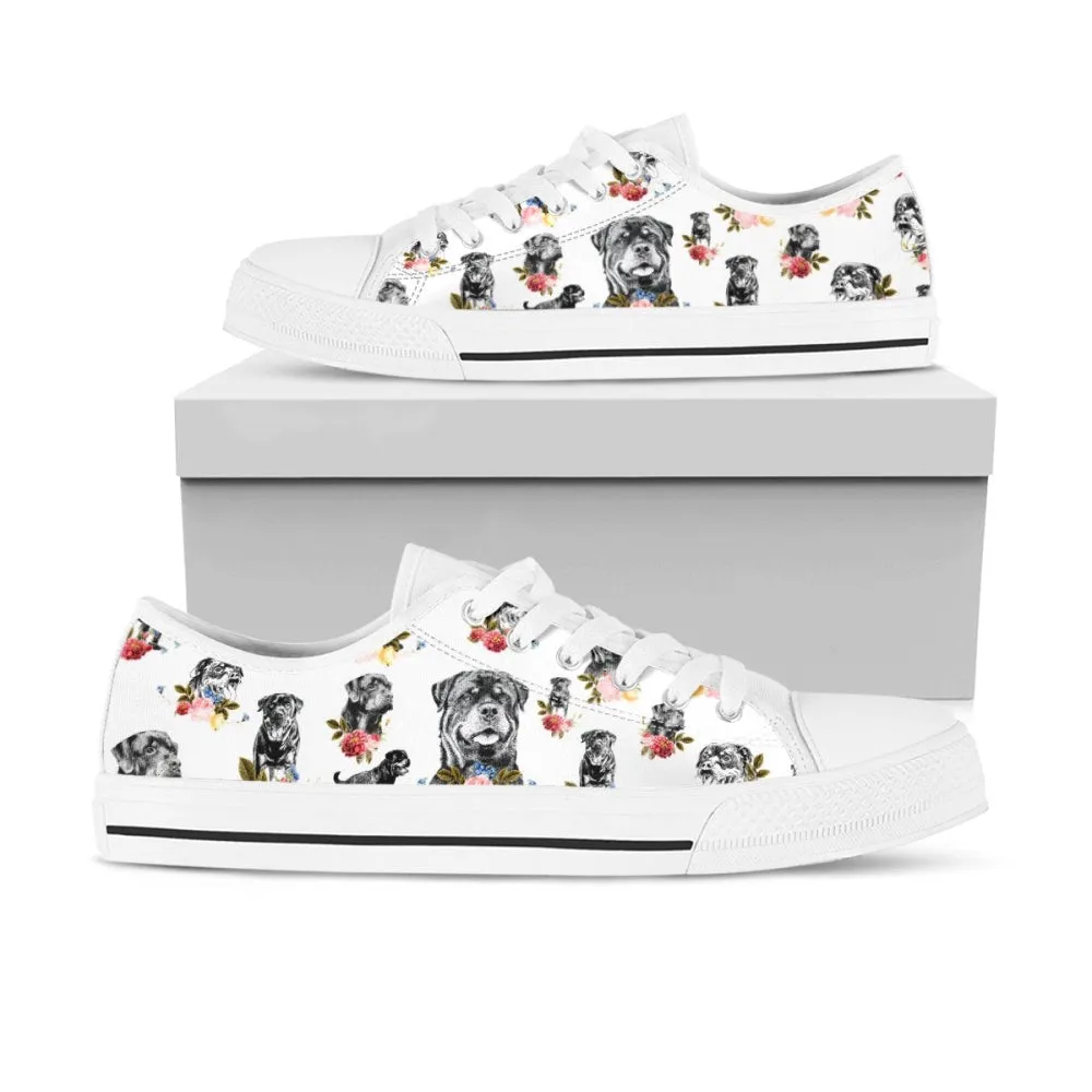 Rottweiler White Low Top Shoes - Stylish Footwear, Dog Printed Shoes, Canvas Shoes For Men, Women