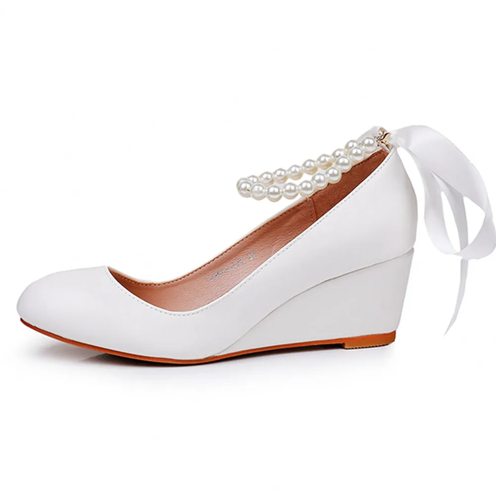 Round Toe Platform Heels Beaded Mary Janes