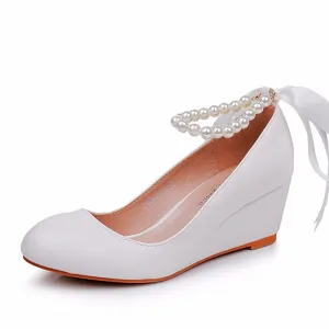 Round Toe Platform Heels Beaded Mary Janes