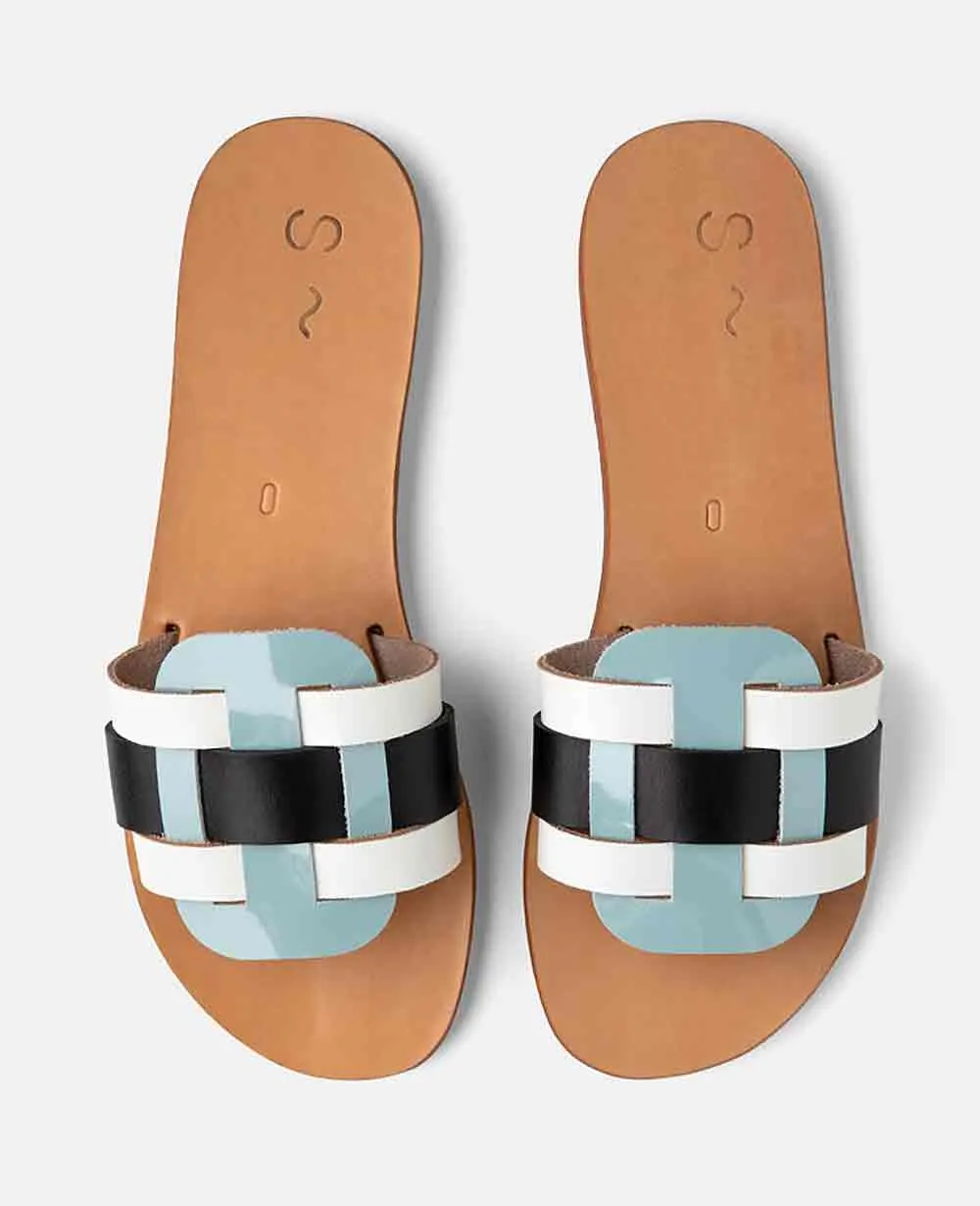 SANDALS "HELIOS" WHITE/BLACK/LIGHT BLUE