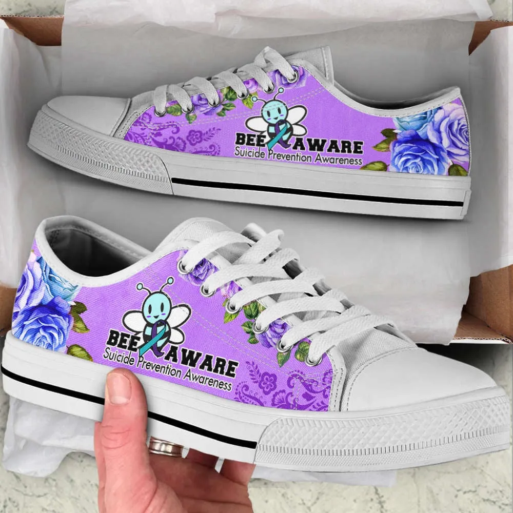 Suicide Prevention Shoes Bee Aware Low Top Shoes Canvas Shoes, Animal Print Canvas Shoes, Print On Canvas Shoes