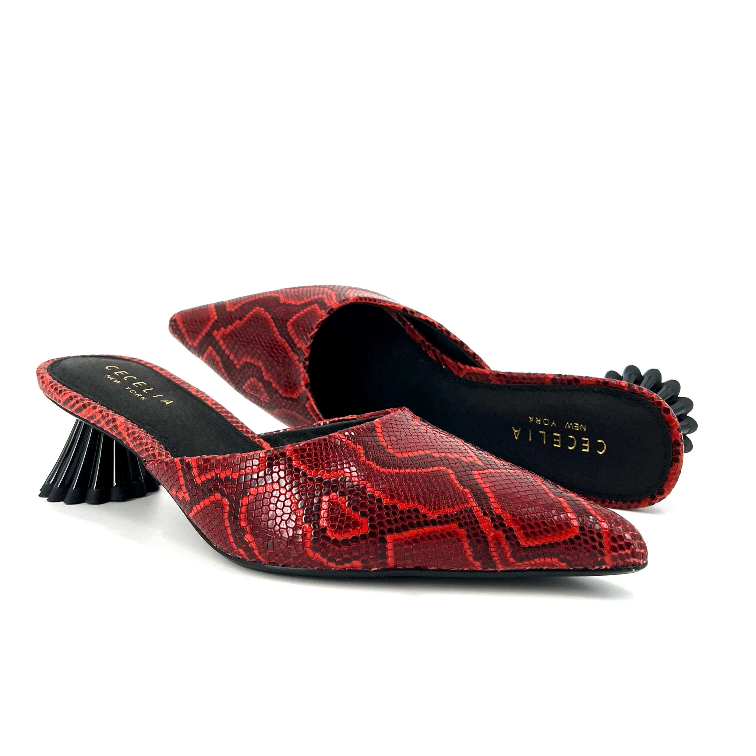 The Snake Mule with Sculpted Heel in Red