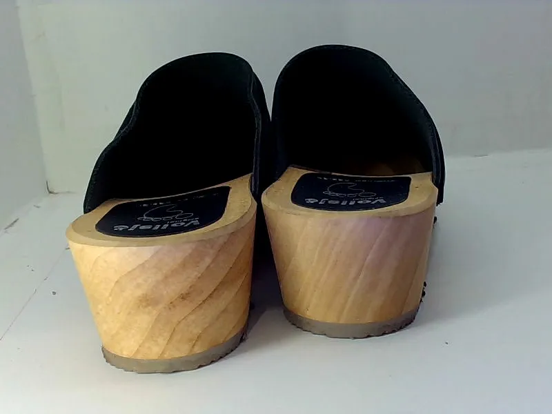 Vollsjö Women's Gray Leather Wooden Clogs Size 9 Pair of Shoes